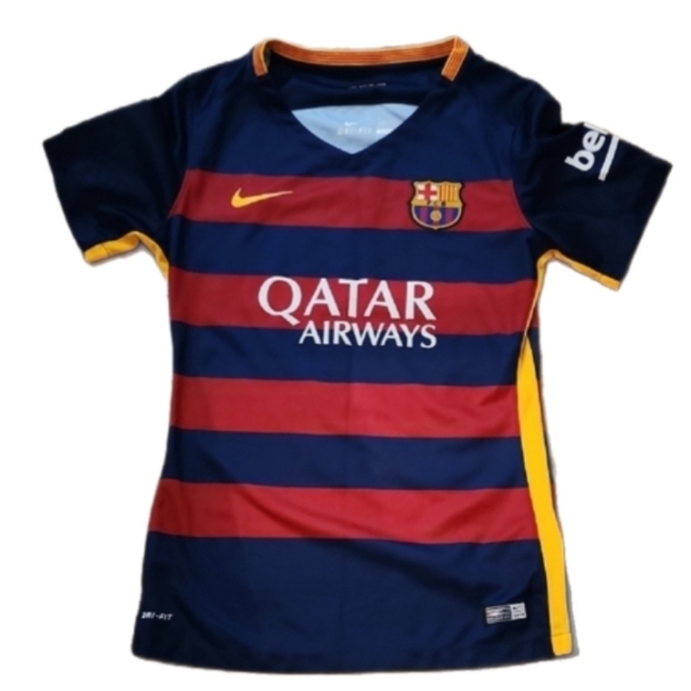 Nike FC Barcelona Tamar Soccer Jersey Navy Red Qatar Airways Striped